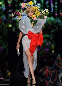 Gigi Hadid in Moschino's bouquet dress at Milan Fashion Week. (Pinterest)