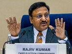 Outgoing chief election commissioner Rajiv Kumar during a press conference on October 15, 2024. (PTI) Outgoing chief election commissioner Rajiv Kumar during a press conference on October 15, 2024. (PTI)