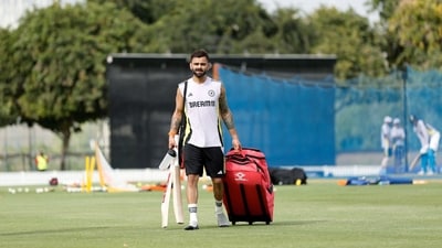 India's Virat Kohli during a practice session ahead of the team's opening match against Bangladesh in the ICC Champions Trophy, 2025, at Dubai International Cricket Stadium in Dubai on Sunday (BCCI X) India's Virat Kohli during a practice session ahead of the team's opening match against Bangladesh in the ICC Champions Trophy, 2025, at Dubai International Cricket Stadium in Dubai on Sunday (BCCI X)