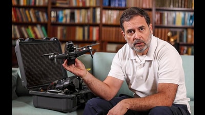 Congress leader Rahul Gandhi speaks about drone technology. (PTI) Congress leader Rahul Gandhi speaks about drone technology. (PTI)