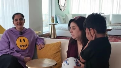Farah Khan hosts Sania Mirza and her son for lunch at her home. Farah Khan hosts Sania Mirza and her son for lunch at her home.