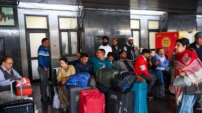 Passengers wait on platform with their luggage after stampede at New Delhi Railway Station on Feb 15, in New Delhi on Monday. (Ishant ) Passengers wait on platform with their luggage after stampede at New Delhi Railway Station on Feb 15, in New Delhi on Monday. (Ishant )