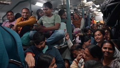 Trains headed towards Prayagraj for the ongoing Maha Kumbh Mela 2025 were still overcrowded amid concerns being raised over crowd management and stampede issues. Trains from the New Delhi railway station are still running to the UP city. (Mushtaq Ali/HT Photo) Trains headed towards Prayagraj for the ongoing Maha Kumbh Mela 2025 were still overcrowded amid concerns being raised over crowd management and stampede issues. Trains from the New Delhi railway station are still running to the UP city. (Mushtaq Ali/HT Photo)