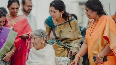 Sai Pallavi with her grandmother at sister Pooja Kannan's wedding. Sai Pallavi with her grandmother at sister Pooja Kannan's wedding.