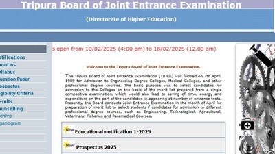 TJEE 2025: Tripura JEE application window will close tomorrow, February 18, 2025 at tbjee.nic.in. The direct link to apply is given here. TJEE 2025: Tripura JEE application window will close tomorrow, February 18, 2025 at tbjee.nic.in. The direct link to apply is given here.