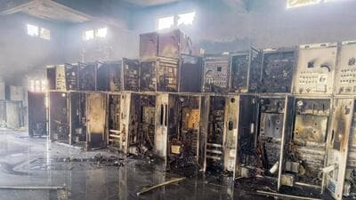 The aftermath of the fire at the Sector 107 substation. (Parveen Kumar/HT Photo) The aftermath of the fire at the Sector 107 substation. (Parveen Kumar/HT Photo)