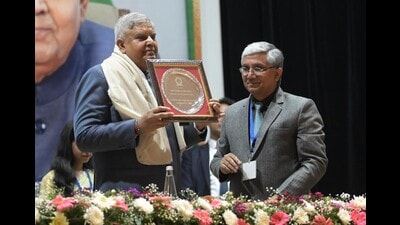 Vice-President Jagdeep Dhankhar at the Indian Institute of Science Education and Research in Mohali. (HT Photo)