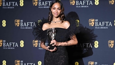 Zoe Saldana poses with the award for Best Supporting Actress for Emilia Perez during the BAFTA British Academy Film Awards ceremony at the Royal Festival Hall. Zoe Saldana poses with the award for Best Supporting Actress for Emilia Perez during the BAFTA British Academy Film Awards ceremony at the Royal Festival Hall.