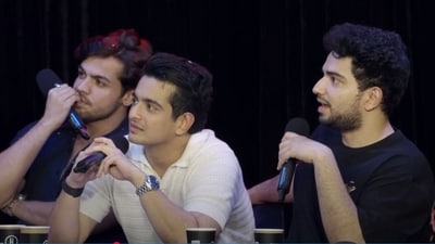 Ashish Chanchlani (left), Ranveer Allahbadia (middle) and Samay Raina on India's Got Latent