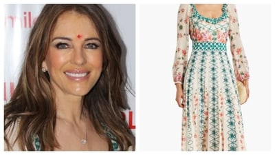 Elizabeth Hurley's dress has a bohemian style with florals and pastels. (PC: Instagram) Elizabeth Hurley's dress has a bohemian style with florals and pastels. (PC: Instagram)
