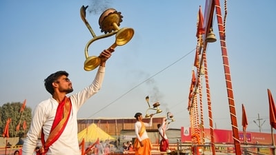The fervour of Maha Kumbh Mela has, however, been persistent throughout Prayagraj and India since its beginning on January 13. Pilgrims and saints witness ‘Ganga Aarti’ being performed at the Sangam every day. (PTI) The fervour of Maha Kumbh Mela has, however, been persistent throughout Prayagraj and India since its beginning on January 13. Pilgrims and saints witness ‘Ganga Aarti’ being performed at the Sangam every day. (PTI)