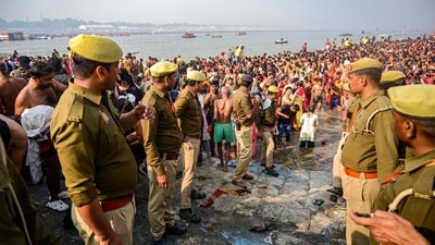 With concerns over crowd management persistently rising, police personnel in Prayagraj and especially in the Maha Kumbh area have been told keep strict vigil while devotees take a dip in the Sangam and perform puja and other rituals at the Mela. (PTI) With concerns over crowd management persistently rising, police personnel in Prayagraj and especially in the Maha Kumbh area have been told keep strict vigil while devotees take a dip in the Sangam and perform puja and other rituals at the Mela. (PTI)