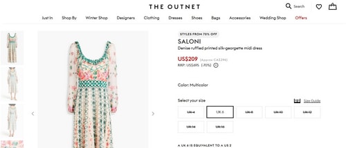 The Outnet listed the dress at $209. (PC: theoutnet.com) The Outnet listed the dress at $209. (PC: theoutnet.com)