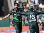 Pakistan's Haris Rauf (L) celebrates with his captain Mohammad Rizwan Pakistan's Haris Rauf (L) celebrates with his captain Mohammad Rizwan