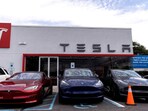 Tesla electric vehicles are parked in a Tesla dealer in Paramus, New Jersey, US, July 23, 2024.  