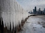 CHICAGO, ILLINOIS - FEBRUARY 17: Ice collects along the shore of Lake Michigan as temperatures were in the single-digits for most of the day on February 17, 2025 in Chicago, Illinois. Temperatures are expected to remain below normal in the city for the remainder of the week.   Scott Olson/Getty Images/AFP (Photo by SCOTT OLSON / GETTY IMAGES NORTH AMERICA / Getty Images via AFP)
