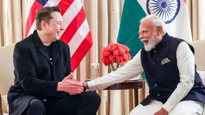Prime Minister Narendra Modi and Tesla CEO Elon Musk shared a candid moment. (X/@narendramodi) Prime Minister Narendra Modi and Tesla CEO Elon Musk shared a candid moment. (X/@narendramodi)