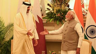 Prime Minister Narendra Modi and Qatari Amir, Sheikh Tamim bin Hamad Al-Thani at the Hyderabad House in New Delhi. (HT Photo/Arvind Yadav) Prime Minister Narendra Modi and Qatari Amir, Sheikh Tamim bin Hamad Al-Thani at the Hyderabad House in New Delhi. (HT Photo/Arvind Yadav)