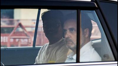 Rahul Gandhi leaving after attending the meeting for the selection of the CEC. (ANI)