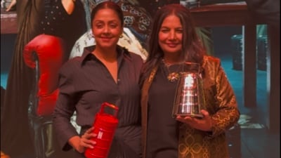 Shabana Azmi and Jyotika at the Dabba Cartel trailer launch. Shabana Azmi and Jyotika at the Dabba Cartel trailer launch.