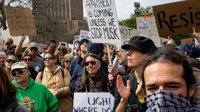 AUSTIN, TEXAS - FEBRUARY 17: People gather in protest against U.S. President Donald Trump during the "Not My President's Day" demonstration at the Texas State Capitol on February 17, 2025 in Austin, Texas. People all over the country rallied at their state capitols on President's Day in protest against U.S. President Donald Trump and various policies being introduced by his administration. Protests are being held in cities across the nation on Presidents' Day against what the organizers say are "the anti-democratic and illegal actions of the Trump administration." Brandon Bell/Getty Images/AFP (Photo by Brandon Bell / GETTY IMAGES NORTH AMERICA / Getty Images via AFP) (Getty Images via AFP) AUSTIN, TEXAS - FEBRUARY 17: People gather in protest against U.S. President Donald Trump during the "Not My President's Day" demonstration at the Texas State Capitol on February 17, 2025 in Austin, Texas. People all over the country rallied at their state capitols on President's Day in protest against U.S. President Donald Trump and various policies being introduced by his administration. Protests are being held in cities across the nation on Presidents' Day against what the organizers say are "the anti-democratic and illegal actions of the Trump administration." Brandon Bell/Getty Images/AFP (Photo by Brandon Bell / GETTY IMAGES NORTH AMERICA / Getty Images via AFP) (Getty Images via AFP)