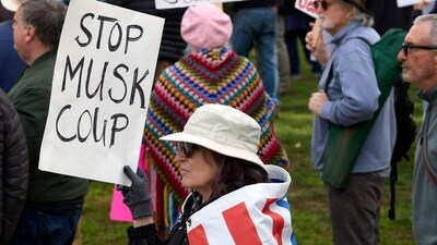 Demonstrators rally against US President Donald Trump during a protest, part of the �50 States 50 Protests 1 Day� movement, to mark President's Day on February 17, 2025 in Sacramento, California. (Photo by FRED GREAVES / AFP) (AFP) Demonstrators rally against US President Donald Trump during a protest, part of the �50 States 50 Protests 1 Day� movement, to mark President's Day on February 17, 2025 in Sacramento, California. (Photo by FRED GREAVES / AFP) (AFP)