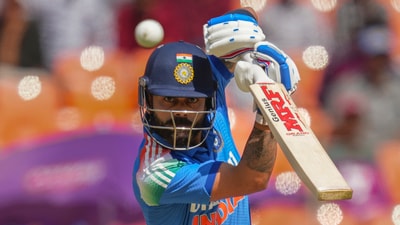 Virat Kohli plays a shot during the third ODI match between India and England in Ahmedabad. (AP) Virat Kohli plays a shot during the third ODI match between India and England in Ahmedabad. (AP)