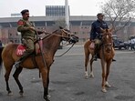 Mounted security personnel keeps a vigil outside the Gaddafi Stadium during Tri-Nation series second one-day international (ODI) cricket match between New Zealand and South Africa, in Lahore Mounted security personnel keeps a vigil outside the Gaddafi Stadium during Tri-Nation series second one-day international (ODI) cricket match between New Zealand and South Africa, in Lahore
