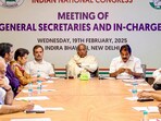 **EDS: THIRD PARTY IMAGE** In this image released by @INCIndia via X on Wednesday, Feb. 19, 2025, Congress President Mallikarjun Kharge with LoP in the Lok Sabha and party leader Rahul Gandhi during a meeting of the party's general secretaries and state in-charges, in New Delhi. (@INCIndia on X via PTI Photo) **EDS: THIRD PARTY IMAGE** In this image released by @INCIndia via X on Wednesday, Feb. 19, 2025, Congress President Mallikarjun Kharge with LoP in the Lok Sabha and party leader Rahul Gandhi during a meeting of the party's general secretaries and state in-charges, in New Delhi. (@INCIndia on X via PTI Photo)