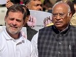 Congress president and LoP in the Rajya Sabha Mallikarjun Kharge with LoP in the Lok Sabha and party MP Rahul Gandhi. (HT FILE) Congress president and LoP in the Rajya Sabha Mallikarjun Kharge with LoP in the Lok Sabha and party MP Rahul Gandhi. (HT FILE)