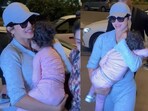 Priyanka Chopra with her daughter Malti Marie at Mumbai airport. Priyanka Chopra with her daughter Malti Marie at Mumbai airport.