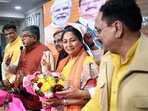 BJP MLA Rekha Gupta shows a victory sign after being named as the new CM of Delhi by the party.
BJP MLA Rekha Gupta shows a victory sign after being named as the new CM of Delhi by the party.