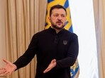 Ukraine's President Volodymyr Zelenskyy gestures as he gives a press conference in Kyiv. Ukraine's President Volodymyr Zelenskyy gestures as he gives a press conference in Kyiv.