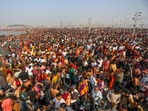 Devotees take a holy dip in the Ganga river during the ongoing Maha Kumbh Mela festival, in Prayagraj, Wednesday, Feb. 19, 2025. 