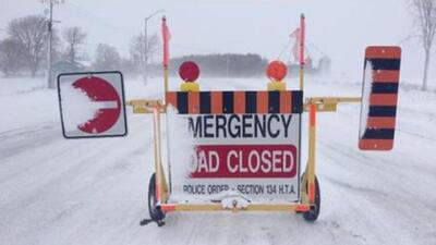 A road closure sign posted by local law enforcement (OPP Central Region) A road closure sign posted by local law enforcement (OPP Central Region)