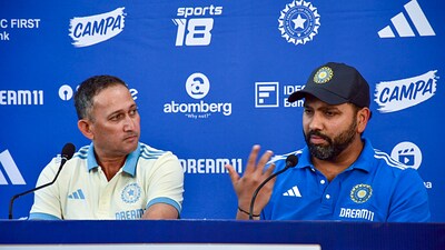 Indian Captain Rohit Sharma and BCCI Chief Selector Ajit Agarkar address a press conference. (ANI) Indian Captain Rohit Sharma and BCCI Chief Selector Ajit Agarkar address a press conference. (ANI)