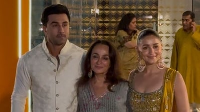 Alia Bhatt wore a green sharara suit. Alia Bhatt wore a green sharara suit.