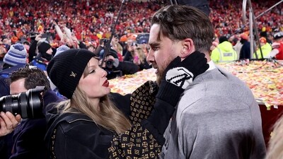 Taylor Swift and Travis Kelce are believed to be taking a break away from the spotlight after the Super Bowl loss. (Getty Images via AFP)