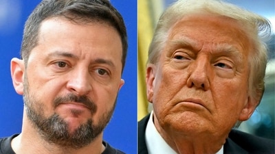 (COMBO) This combination of pictures created on February 12, 2025 shows (L-R) Ukraine's president Volodymyr Zelensky in Brussels, on October 17, 2024 and US President Donald Trump on February 10, 2025, in Washington, DC. Ukrainian President Volodymyr Zelensky held a telephone call with Donald Trump on February 12, 2025, the presidency in Kyiv said, shortly after the US president said he spoke with Russian President Vladimir Putin. The Ukrainian presidency told reporters that the call lasted approximately one hour. Trump had earlier said he would call Zelensky after speaking with Putin. (Photo by NICOLAS TUCAT and ANDREW CABALLERO-REYNOLDS / AFP) (AFP) (COMBO) This combination of pictures created on February 12, 2025 shows (L-R) Ukraine's president Volodymyr Zelensky in Brussels, on October 17, 2024 and US President Donald Trump on February 10, 2025, in Washington, DC. Ukrainian President Volodymyr Zelensky held a telephone call with Donald Trump on February 12, 2025, the presidency in Kyiv said, shortly after the US president said he spoke with Russian President Vladimir Putin. The Ukrainian presidency told reporters that the call lasted approximately one hour. Trump had earlier said he would call Zelensky after speaking with Putin. (Photo by NICOLAS TUCAT and ANDREW CABALLERO-REYNOLDS / AFP) (AFP)