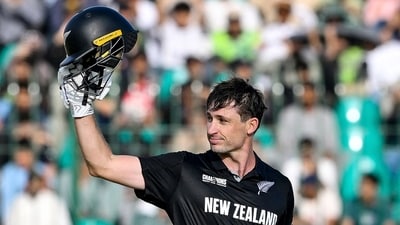 Will Young was originally not in the squad and only played because of Rachin Ravindra being injured. He scored 107 off 113 balls in what was his first ODI century outside New Zealand. (AFP) Will Young was originally not in the squad and only played because of Rachin Ravindra being injured. He scored 107 off 113 balls in what was his first ODI century outside New Zealand. (AFP)