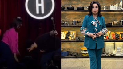Samay Raina touches Farah Khan's feet in unreleased episode of India's Got Latent. Samay Raina touches Farah Khan's feet in unreleased episode of India's Got Latent.