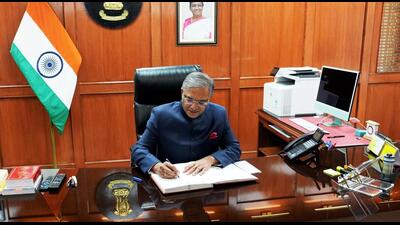 Gyanesh Kumar taking charge as the chief election commissioner. (PTI) Gyanesh Kumar taking charge as the chief election commissioner. (PTI)