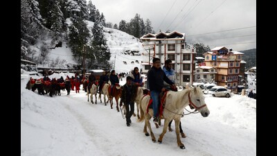 Horse riding is quite popular among tourists in Kufri, near Shimla. (Deepak Sansta /HT) Horse riding is quite popular among tourists in Kufri, near Shimla. (Deepak Sansta /HT)