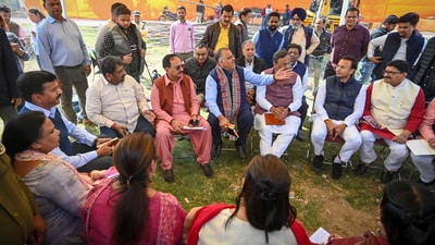 Virendra Sachdeva, president of Delhi BJP along with other senior BJP leaders, inspects the preparations for the oath ceremony of Delhi's chief minister at Ramlila Maidan in New Delhi on Tuesday, (Sanchit Khanna/ Hindustan Times) Virendra Sachdeva, president of Delhi BJP along with other senior BJP leaders, inspects the preparations for the oath ceremony of Delhi's chief minister at Ramlila Maidan in New Delhi on Tuesday, (Sanchit Khanna/ Hindustan Times)