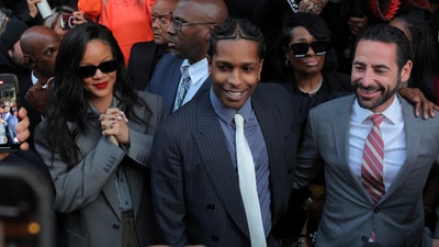 Rakim Mayers, aka A$AP Rocky, reacts as he exits the court, next to Rihanna, after the verdict is given in his felony assault trial at the Clara Shortridge Foltz Criminal Justice Center in Los Angeles, California, U.S. February 18, 2025.  REUTERS/Daniel Cole (REUTERS)
