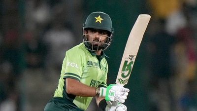 Pakistan's top order was stifled for runs and they also didn't show any intent to try and hit the New Zealand spinners off their lines. Babar Azam was emblematic of this. He played a whopping 90 balls and scored just 64 runs. (AP) Pakistan's top order was stifled for runs and they also didn't show any intent to try and hit the New Zealand spinners off their lines. Babar Azam was emblematic of this. He played a whopping 90 balls and scored just 64 runs. (AP)