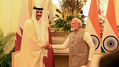 Prime Minister Narendra Modi and Amir of Qatar Sheikh Tamim Bin Hamad Al Thani at the Hyderabad House in New Delhi on Tuesday (Hindustan Times) Prime Minister Narendra Modi and Amir of Qatar Sheikh Tamim Bin Hamad Al Thani at the Hyderabad House in New Delhi on Tuesday (Hindustan Times)
