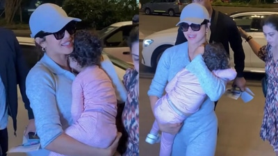 Priyanka Chopra with her daughter Malti Marie at Mumbai airport. Priyanka Chopra with her daughter Malti Marie at Mumbai airport.
