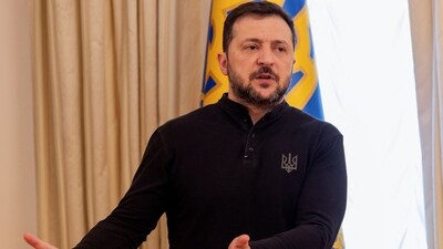 Ukraine's President Volodymyr Zelenskyy gestures as he gives a press conference in Kyiv. (AFP) Ukraine's President Volodymyr Zelenskyy gestures as he gives a press conference in Kyiv. (AFP)