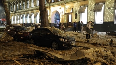 Onlookers gather in front of a damaged hotel following a Russian missile attack in Odesa on January 31, 2025, amid the Russian invasion of Ukraine. (File image) (AFP)